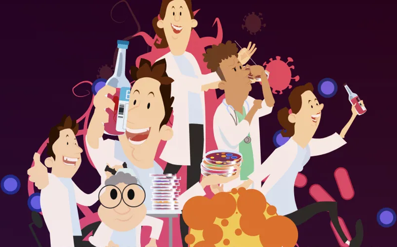 En gruppe mikrobiologer