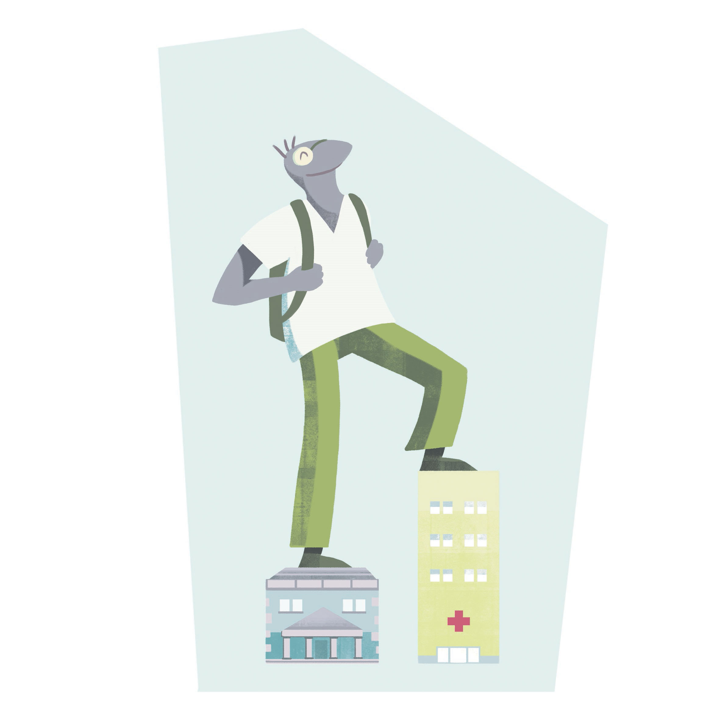 Illustrasjon av en student med sekk.