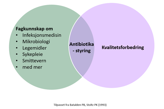 En figur med to sirkler som overlapper og har tekst i sirklene