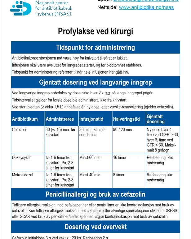 Kortversjon retningslinjer antibiotikaprofylakse