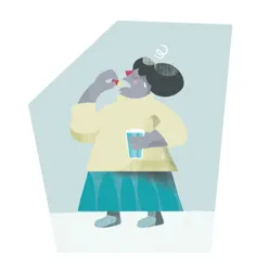 Illustrasjon av en dame som tar en pille