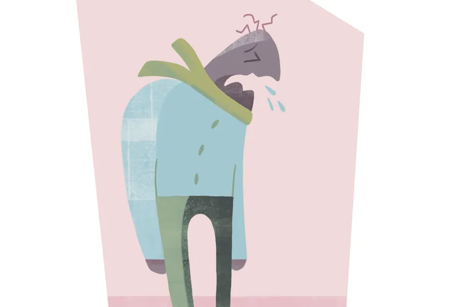 Illustrasjon av en forkjølet mann